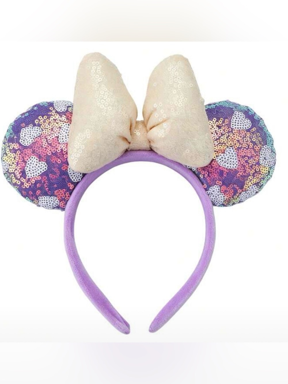 Sequin Heart Pattern Kids Headband with Cream Bow - Purple
